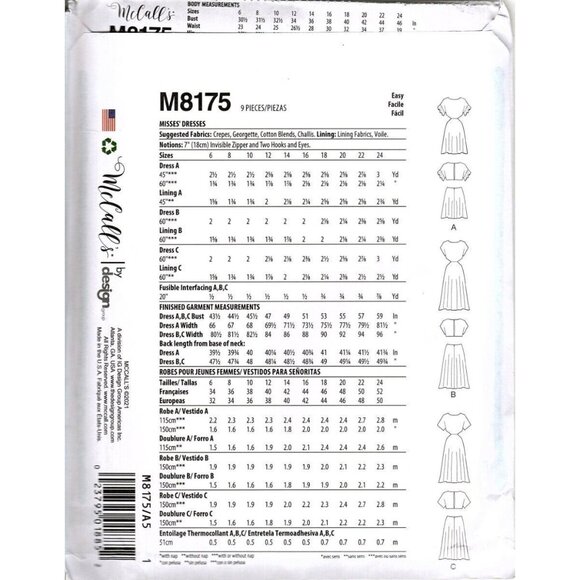 McCall's M8175 Misses 16 to 24 Cut Out Dress Uncut Sewing Pattern New - Picture 2 of 2